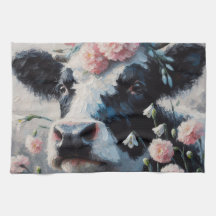 Vaca Holstein em Pintura de Cravos Rosa