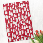 Pano De Prato Vermelho e Branco de Gato Cinto<br><div class="desc">Gatos brancos divertidos em um fundo vermelho festivo. Purefeito para amantes de os animais.</div>