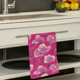 Pano De Prato Vibrant Floral Pattern in Pink, White & Royal Blue