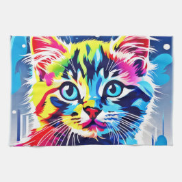 Pano De Prato Vibrant Neon Gatinho Art