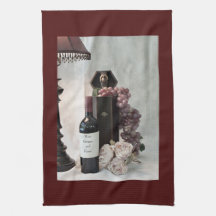 Vinho, uvas e Rosas de toalhas de cozinha