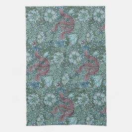 Pano De Prato Vintage Floral Padrão Verde Azul Branco