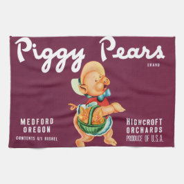 Pano De Prato Vintage Fruta Crate Label Art com Peras de Porco