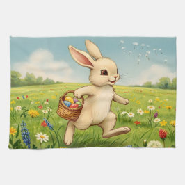 Pano De Prato Vintage Spring Meadow Easter Bunny 