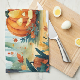 Pano De Prato Watercolor Autumn Pumpkins Fall Deixa Floresta