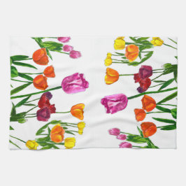 Pano De Prato Watercolor Tulip Field Floral Kitchen Towel