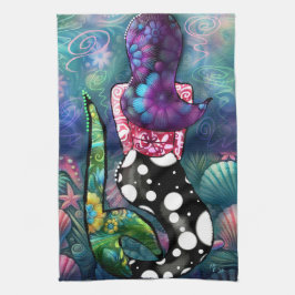 Pano De Prato Whimsical Abstract Mermaid Nautical Teal Seashells