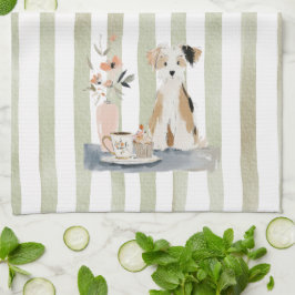 Pano De Prato Whimsical Watercolor Tea Time Dog Kitchen Towels