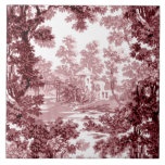 Panorama de Cottagem Vintage Paisagem Toile-Pink &<br><div class="desc">Padrão clássico do toile de jouy,  da paisagem da safra,  que apresenta a cabana rustica e a ponte numa clareira enquadrada por um pomar de árvores de tons de rosa e marrom sobre fundo branco. O padrão é perfeito e pode ser dimensionado para cima ou para baixo.</div>