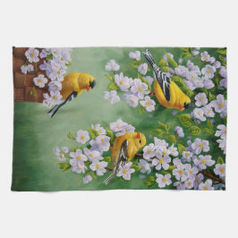 Panos De Prato American Goldfinches & Pink Apple Blossoms