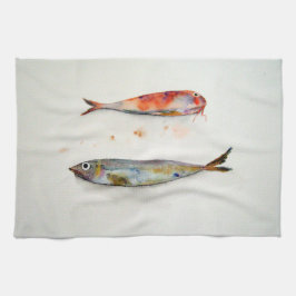 Panos De Prato Paño de cocina con pescados en acuarela