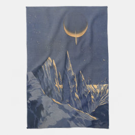 Panos De Prato Vintage Science Ficet, Crescent Moon Snow Planet