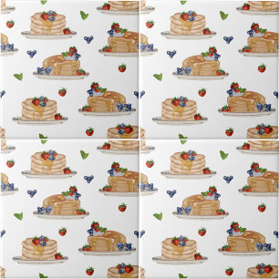 Panquecas Aquarela Frutas Vermelhas Café da Manhã