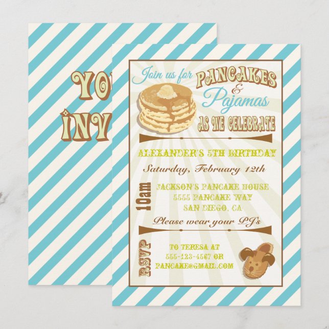 Panquecas e Convites de aniversário de pijamas (Frente/Verso)