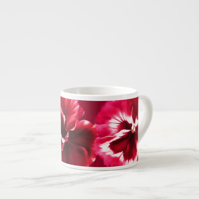 Pansies art estilizado caneca espresso vermelha ro (Frente Esquerda)