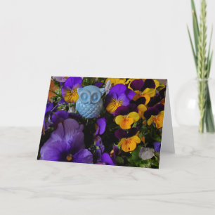 Pansies e cartão de coruja