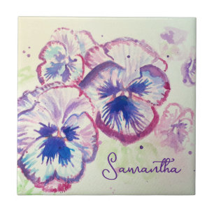 Pansies Roxas de Aquarela Arte Floral Design