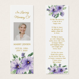 Pansy Floral Photo Funeral Memorial Bookmark