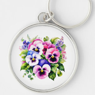 Pansy Perfection: Chaveiro de prata impermeável