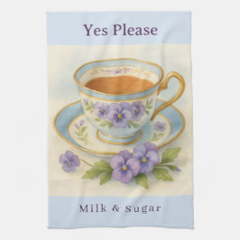 Pansy Teacup Toalha de Cozinha – Kit de Leite e Aç