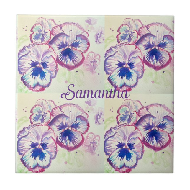 Panteras Pansy Flores Púrpuras Nome Floral de Aqua (Frente)