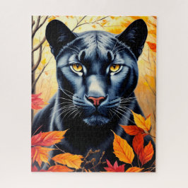 Panther Cat Autumn deixa Art Jigsera Quebra-cabeça