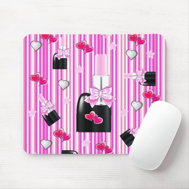 Pão de Mouse de Stripe de Coração Rosa! Mousepad (Com mouse)