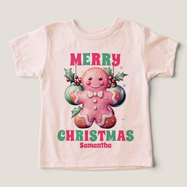 Pão de Natal Rosa Nome Personalizado (Design frontal)