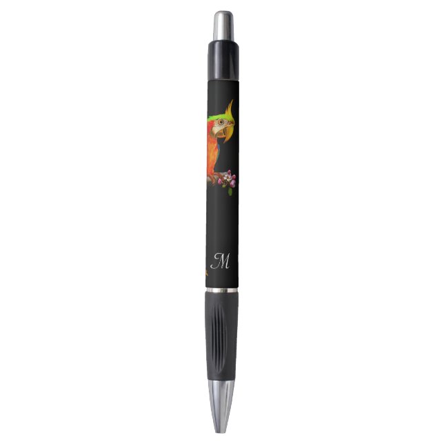 Papagaio Arara Multicolorido Tropical & Caneta Mon (Frente Vertical)