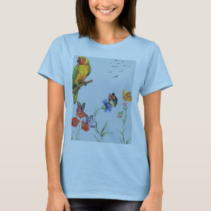 papagaio . borboletas camiseta floral