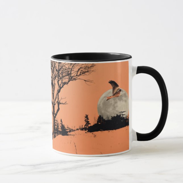 Papagaios vermelhos na caneca arborizada da (Direita)