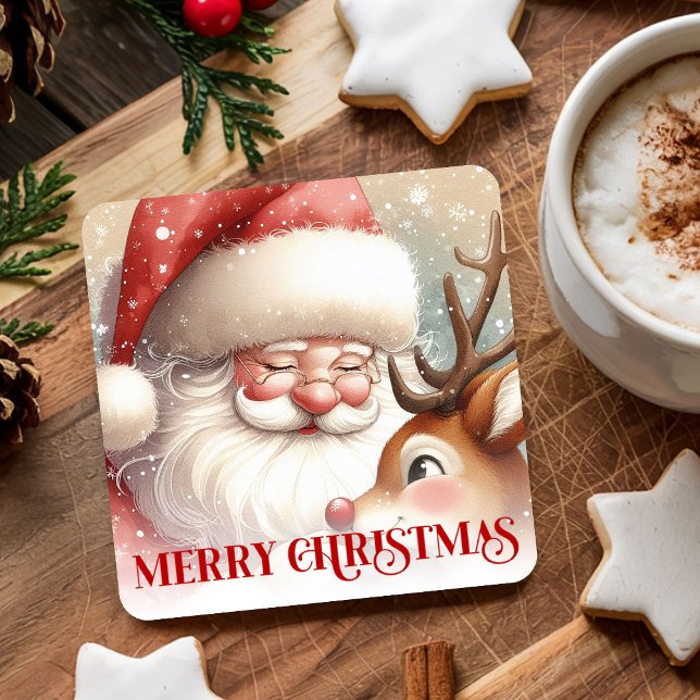 Papai Noel Alegre e Renas Rudolph Porta-Copos de N (Merry Santa and Rudolph Festive Christmas Coasters)