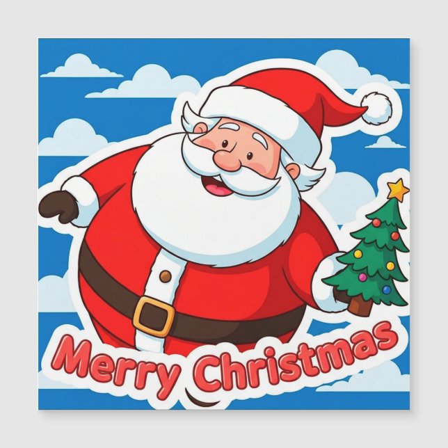 Papai Noel Alegre Segurando uma Pequena Árvore de  (Frente)
