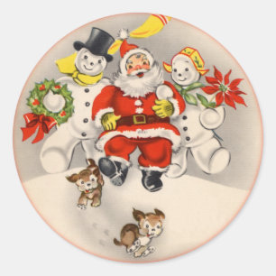 Papai noel antigo e pessoas das etiquetas da neve