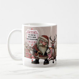 Papai noel bêbedo mau, caneca má do presente do