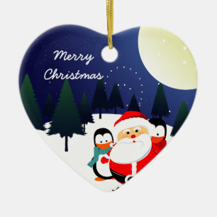 Papai Noel bonito e enfeites de natal dos pinguins