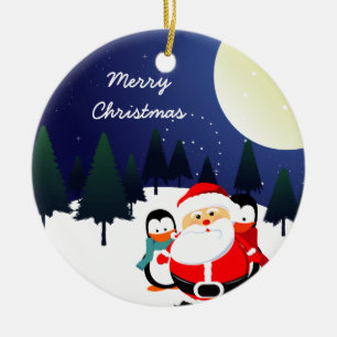 Papai Noel bonito e enfeites de natal dos pinguins