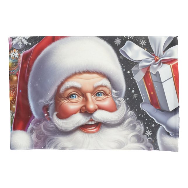 Papai Noel clássico com presente e enfeites (Frente)