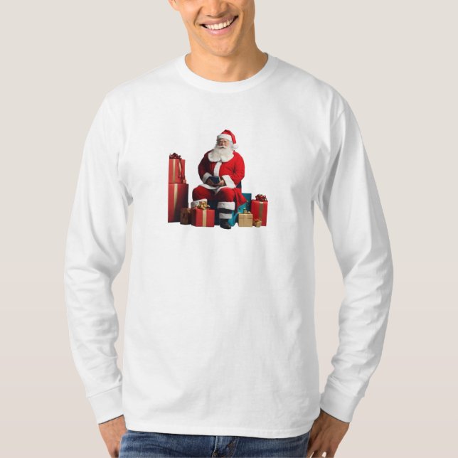 Papai Noel com camiseta básica de manga longa (Frente)