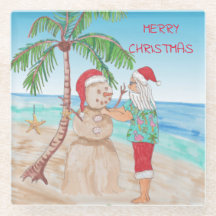 Papai Noel Construindo Homem de Neve em Praia