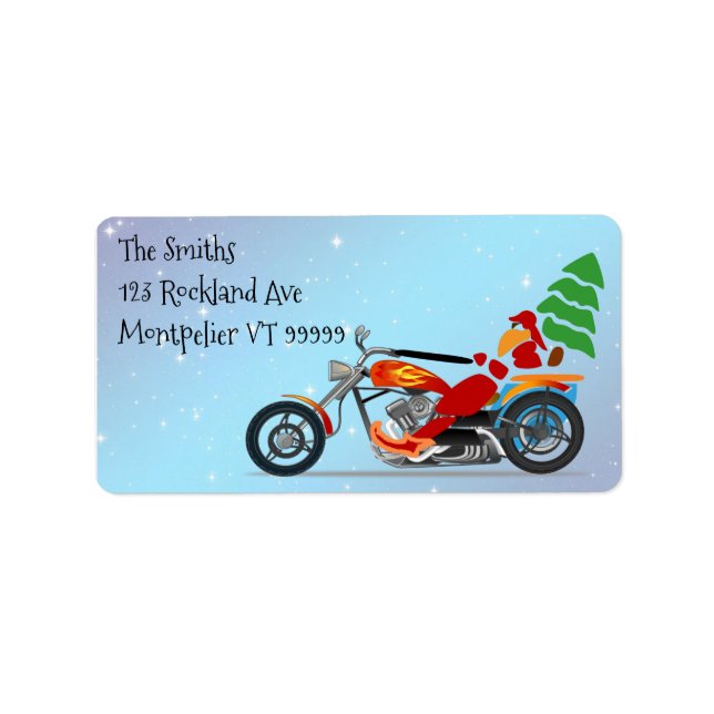Papai Noel de motocicleta com etiqueta de árvore d (Frente)