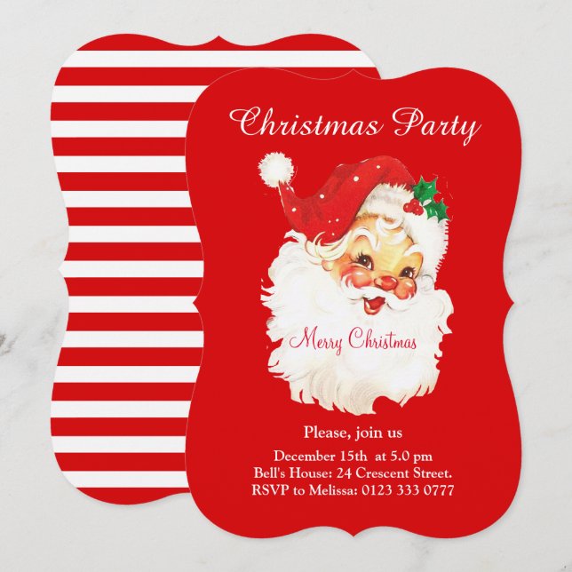 Papai Noel de Natal em Convite de Festa Vermelho (Frente/Verso)