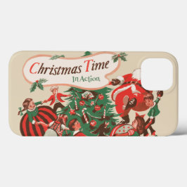 Papai Noel de Natal Vintage e Crianças Dançando