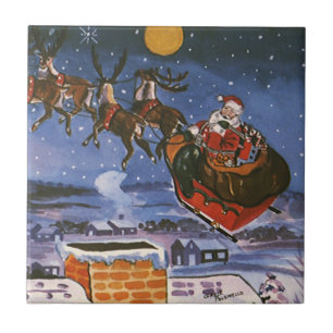 Papai Noel de Natal Vintage Voando seu Trenó