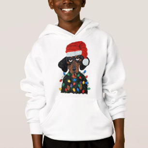 Papai noel do Dachshund Tangled em luzes de Natal