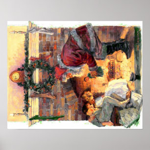 Papai noel do vintage com poster das crianças