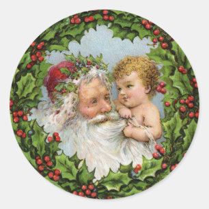 Papai noel do vintage e etiqueta do Natal do bebê