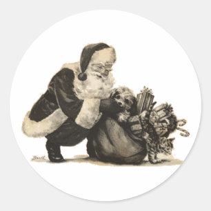 Papai noel do vintage e etiqueta do saco do