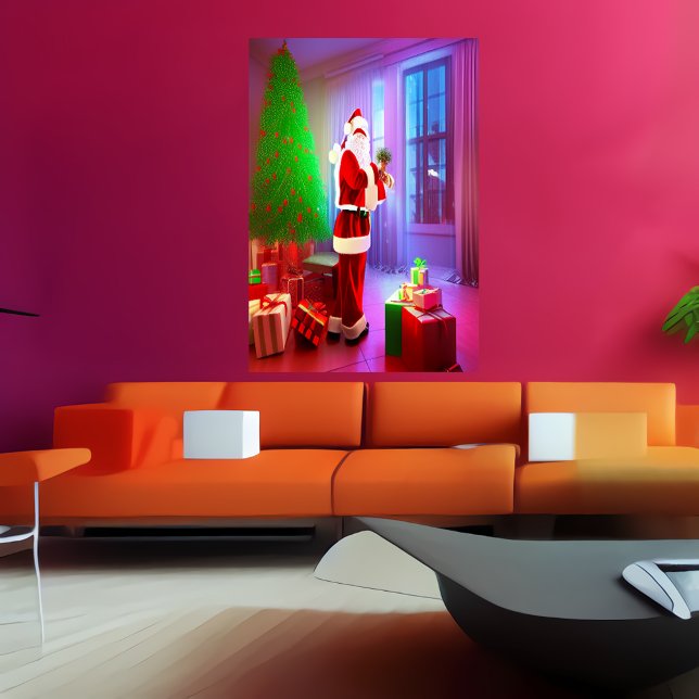 Papai Noel e a árvore de Natal | AI Art Poster (Criador carregado)