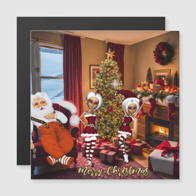 Papai Noel e Elfos depois do trabalho. (Frente/Verso)